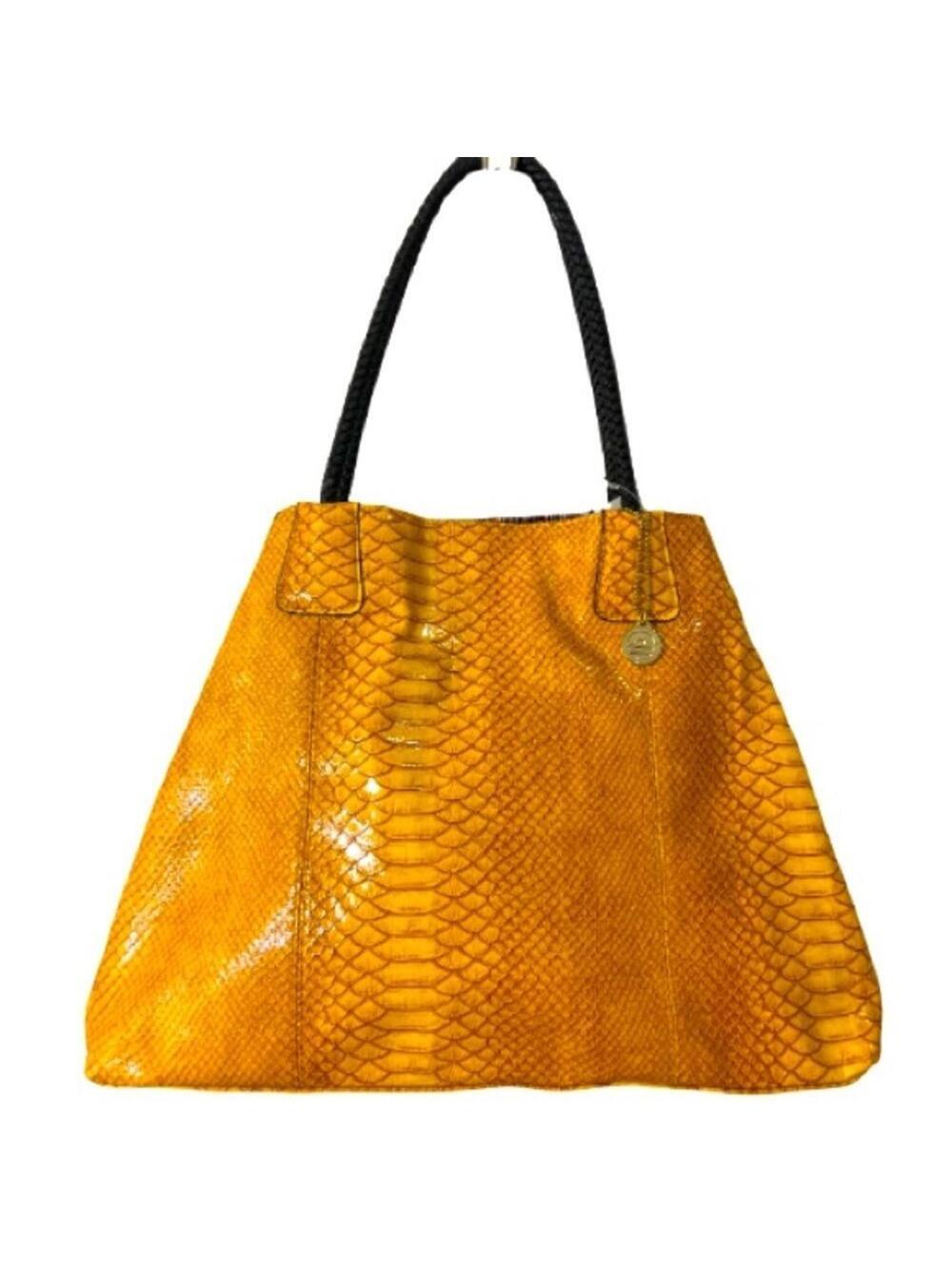 NWT Big Buddha Patent Yellow Snakeskin-Patterned Vegan Leather Tote